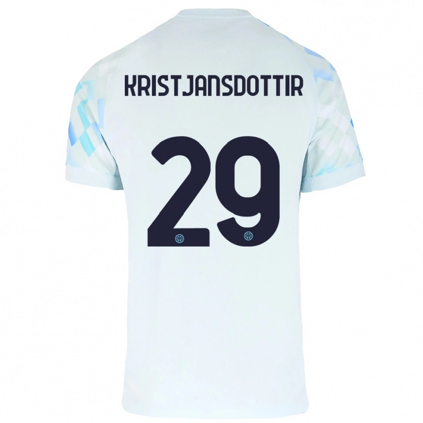 Danxen Mænd Anna Bjork Kristjansdottir #29 Hvid Blå Udebane Spillertrøjer 2025/26 Trøje T-Shirt