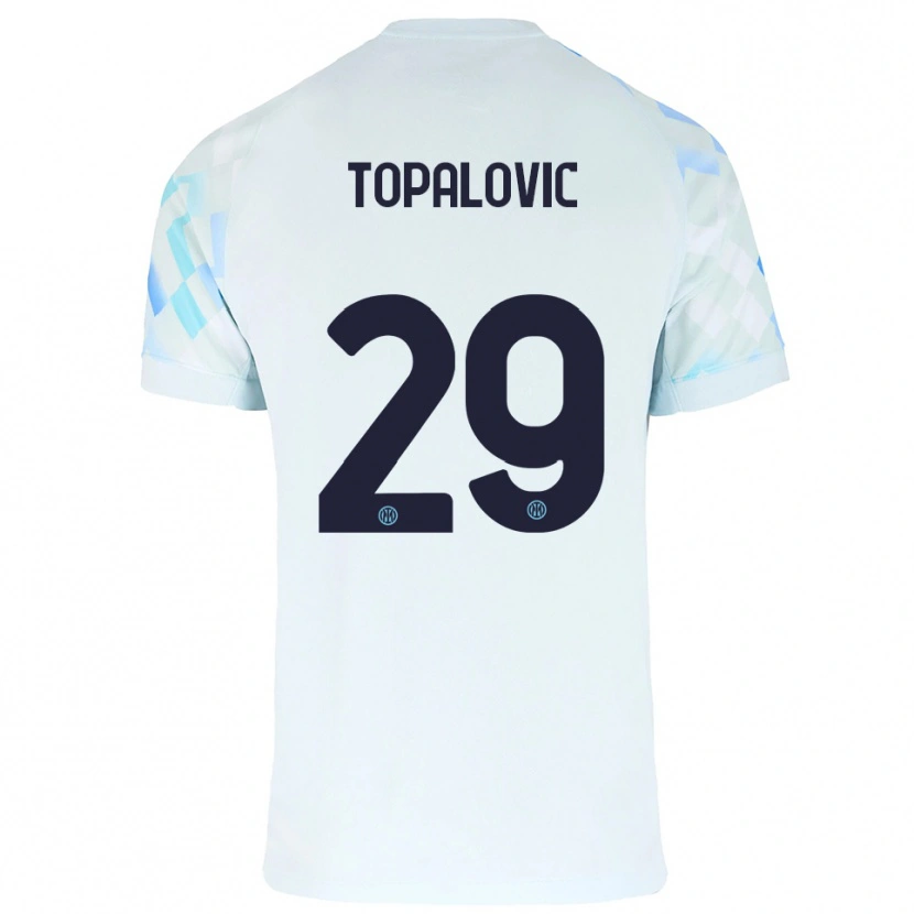 Danxen Mænd Luka Topalovic #29 Hvid Blå Udebane Spillertrøjer 2025/26 Trøje T-Shirt