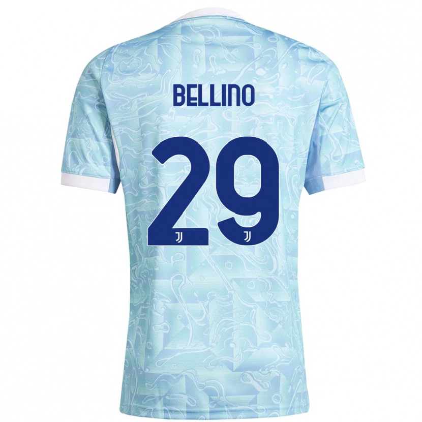 Danxen Mænd Filippo Bellino #29 Lyseblå Gul Udebane Spillertrøjer 2025/26 Trøje T-Shirt