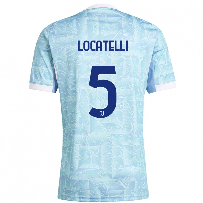 Danxen Mænd Manuel Locatelli #5 Lyseblå Gul Udebane Spillertrøjer 2025/26 Trøje T-Shirt