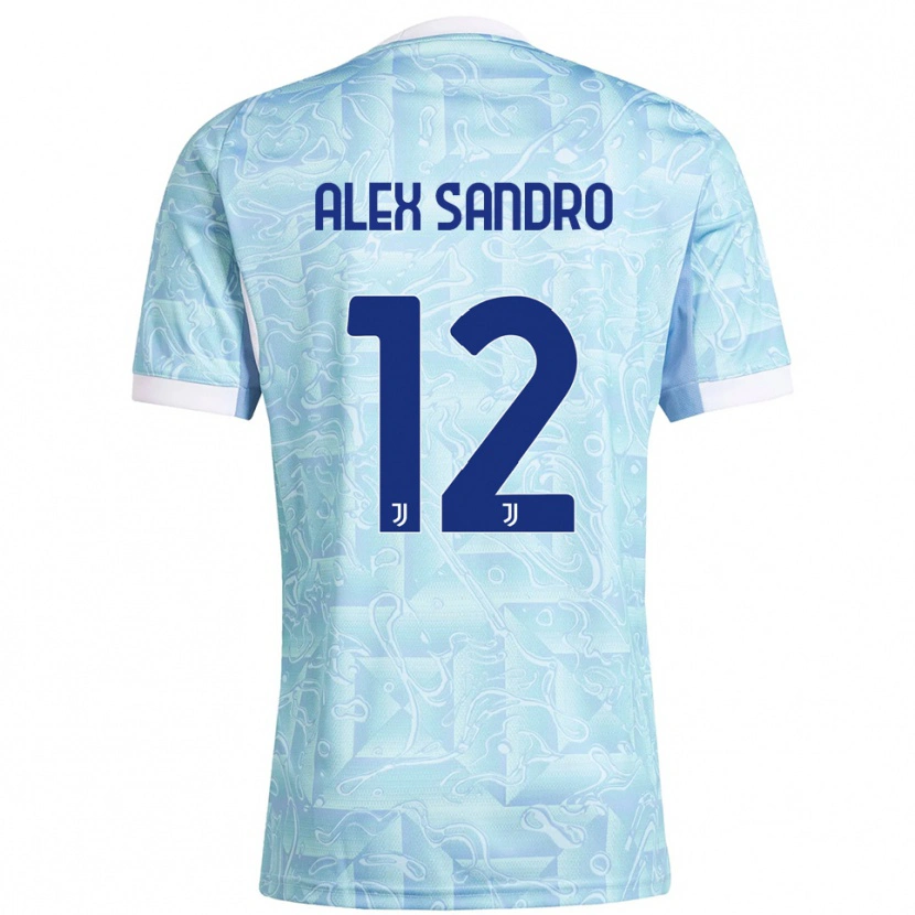 Danxen Mænd Alex Sandro #12 Lyseblå Gul Udebane Spillertrøjer 2025/26 Trøje T-Shirt