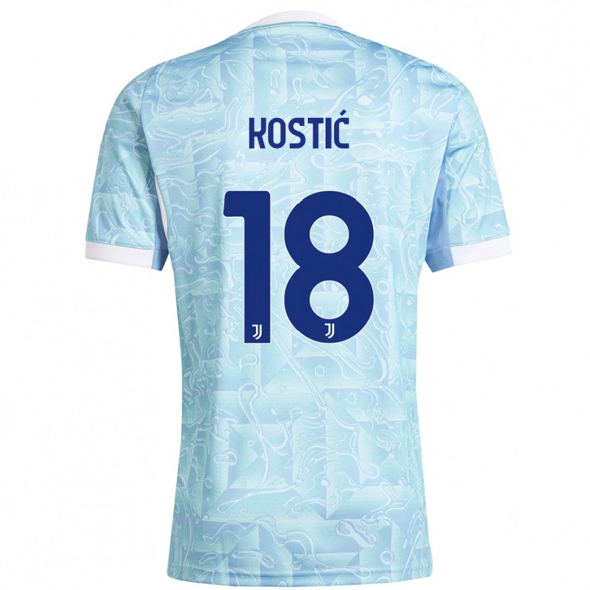 Danxen Mænd Filip Kostić #18 Lyseblå Gul Udebane Spillertrøjer 2025/26 Trøje T-Shirt