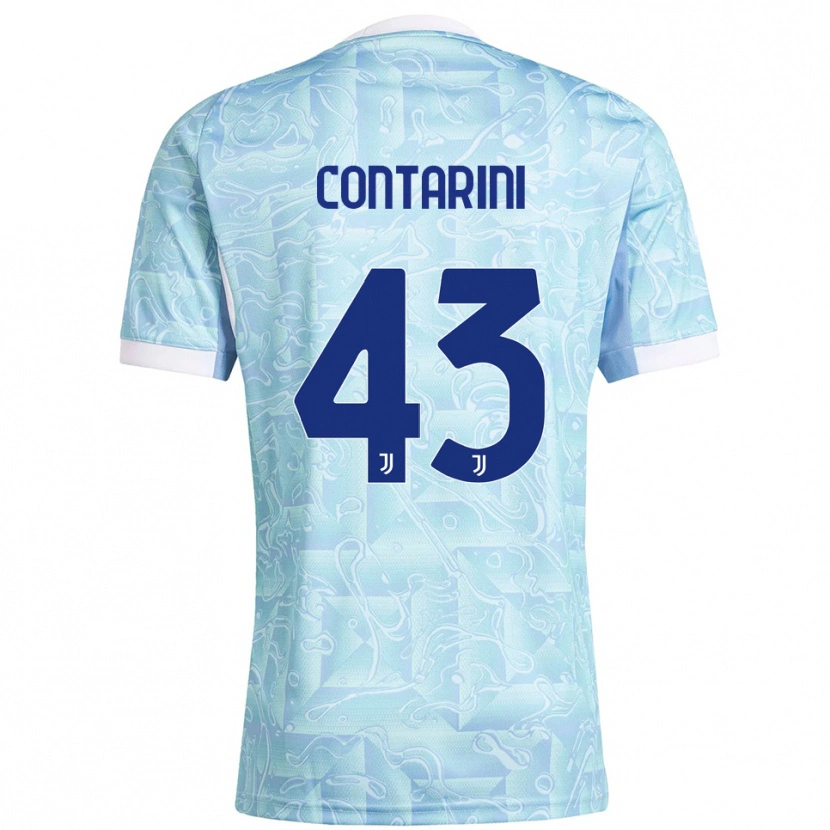 Danxen Mænd Jacopo Contarini #43 Lyseblå Gul Udebane Spillertrøjer 2025/26 Trøje T-Shirt