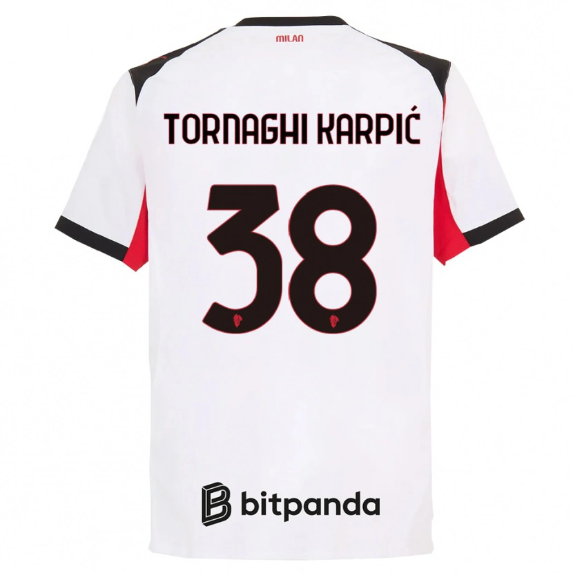 Danxen Mænd Lavinia Tornaghi Karpić #38 Hvid Sort Udebane Spillertrøjer 2025/26 Trøje T-Shirt