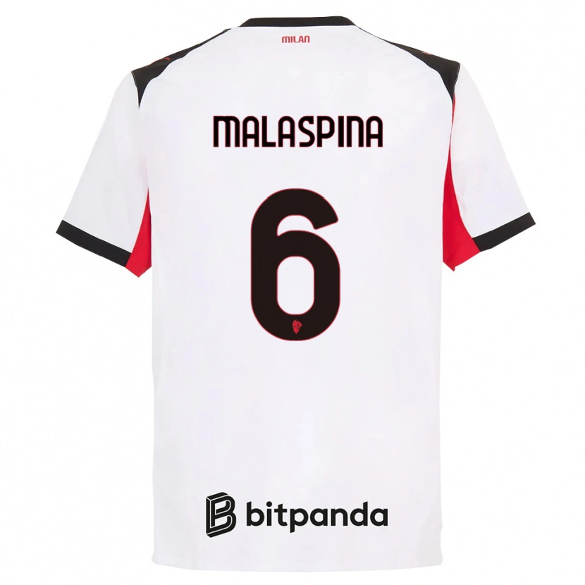 Danxen Mænd Mattia Malaspina #6 Hvid Sort Udebane Spillertrøjer 2025/26 Trøje T-Shirt