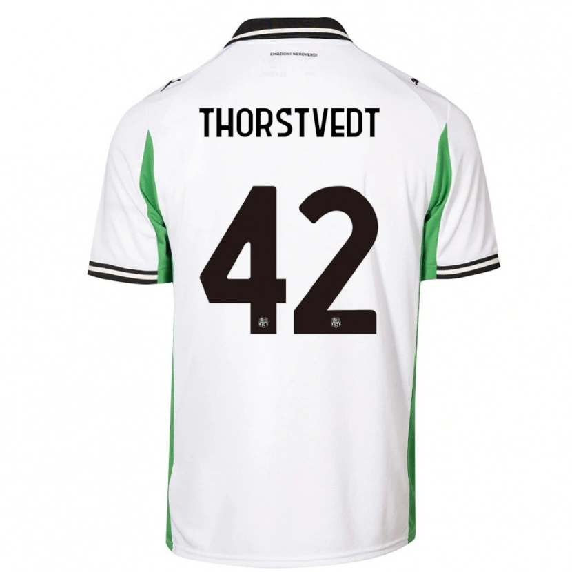Danxen Mænd Kristian Thorstvedt #42 Hvid Grøn Sort Udebane Spillertrøjer 2025/26 Trøje T-Shirt