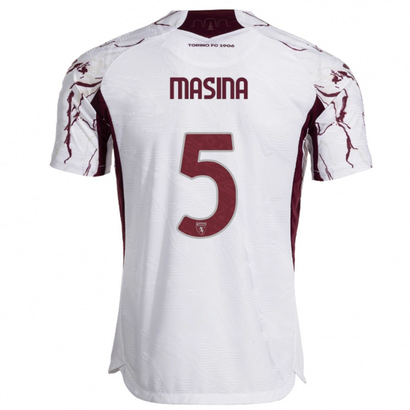 Danxen Mænd Adam Masina #5 Hvid Burgunder Udebane Spillertrøjer 2025/26 Trøje T-Shirt