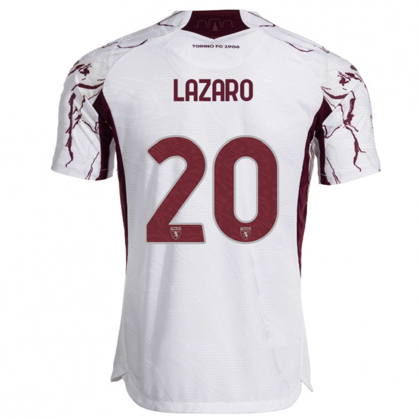 Danxen Mænd Valentino Lazaro #20 Hvid Burgunder Udebane Spillertrøjer 2025/26 Trøje T-Shirt