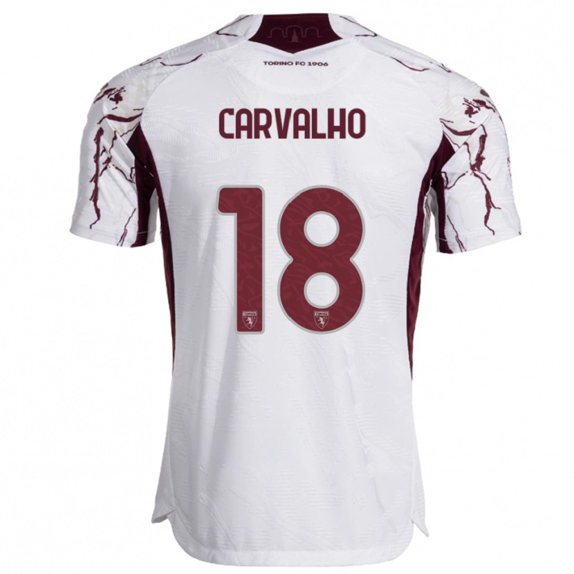 Danxen Mænd Lorenzo Carvalho #18 Hvid Burgunder Udebane Spillertrøjer 2025/26 Trøje T-Shirt