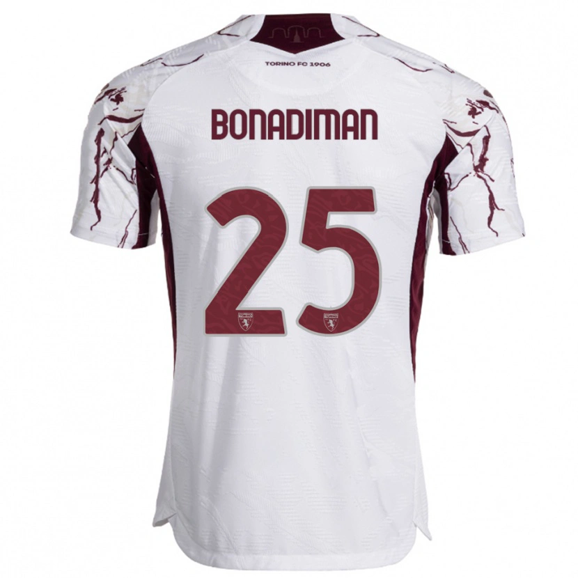 Danxen Mænd Matteo Bonadiman #25 Hvid Burgunder Udebane Spillertrøjer 2025/26 Trøje T-Shirt