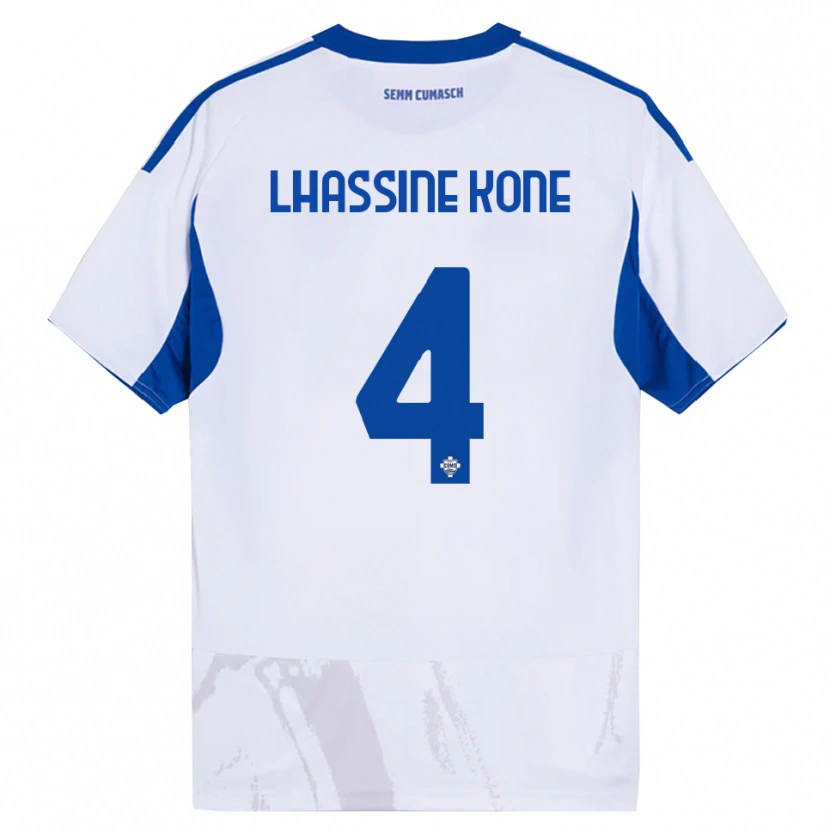 Danxen Mænd Ben Lhassine Kone #4 Hvid Blå Udebane Spillertrøjer 2025/26 Trøje T-Shirt