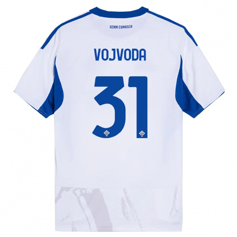 Danxen Mænd Mërgim Vojvoda #31 Hvid Blå Udebane Spillertrøjer 2025/26 Trøje T-Shirt