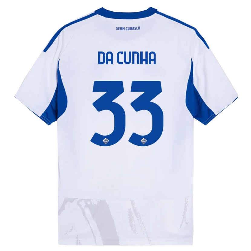 Danxen Mænd Lucas Da Cunha #33 Hvid Blå Udebane Spillertrøjer 2025/26 Trøje T-Shirt