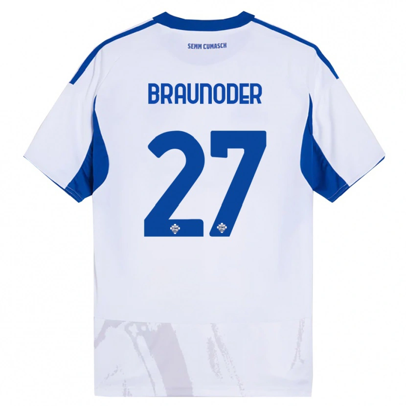 Danxen Mænd Matthias Braunöder #27 Hvid Blå Udebane Spillertrøjer 2025/26 Trøje T-Shirt