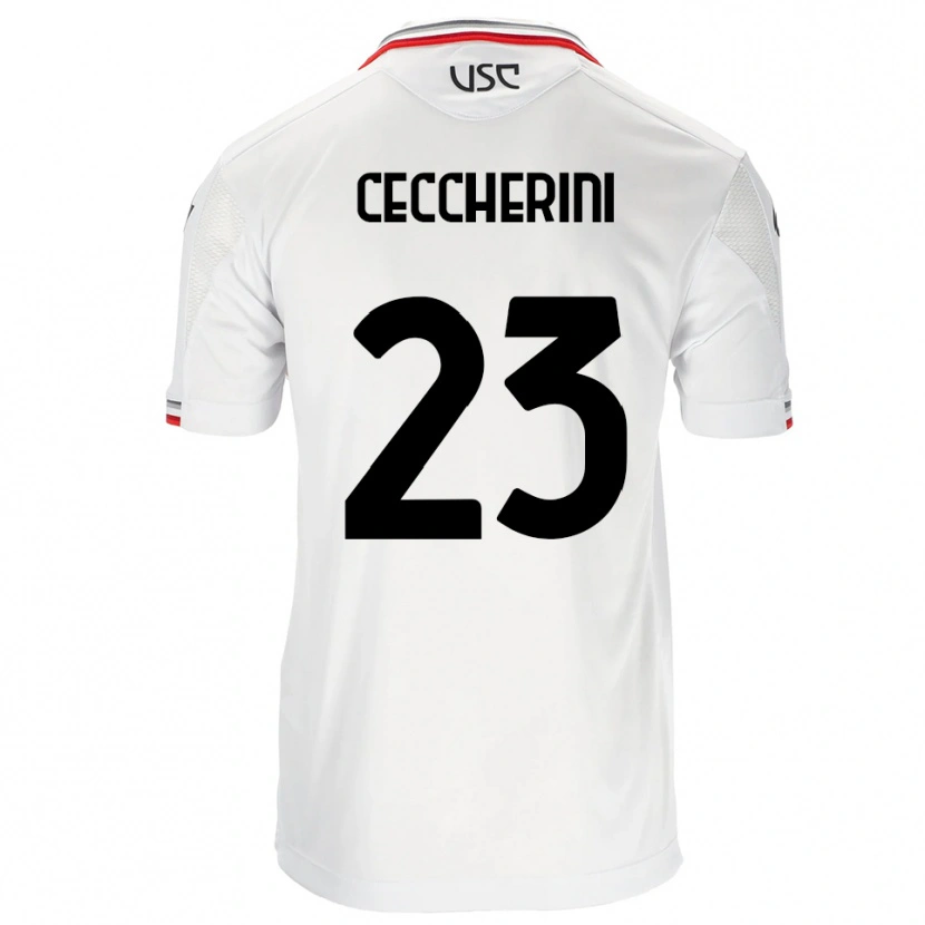Danxen Mænd Federico Ceccherini #23 Hvid Rød Udebane Spillertrøjer 2025/26 Trøje T-Shirt