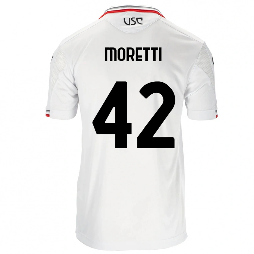 Danxen Mænd Lorenzo Moretti #42 Hvid Rød Udebane Spillertrøjer 2025/26 Trøje T-Shirt