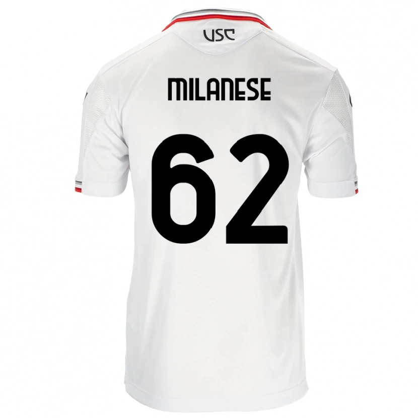 Danxen Mænd Tommaso Milanese #62 Hvid Rød Udebane Spillertrøjer 2025/26 Trøje T-Shirt