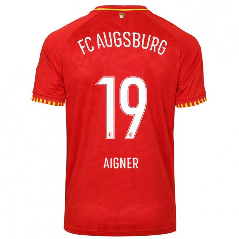 Danxen Mænd Lukas Aigner #19 Rød Gul Udebane Spillertrøjer 2025/26 Trøje T-Shirt