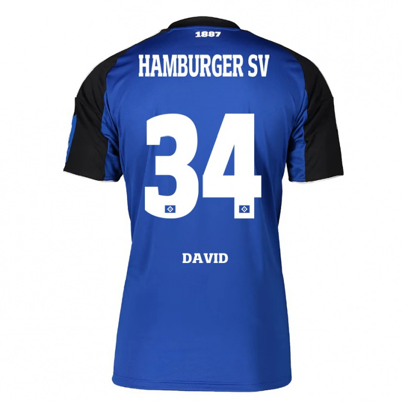 Danxen Mænd Jonas David #34 Blå Sort Udebane Spillertrøjer 2025/26 Trøje T-Shirt
