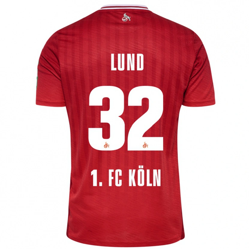 Danxen Mænd Kristoffer Lund #32 Rød Hvid Udebane Spillertrøjer 2025/26 Trøje T-Shirt
