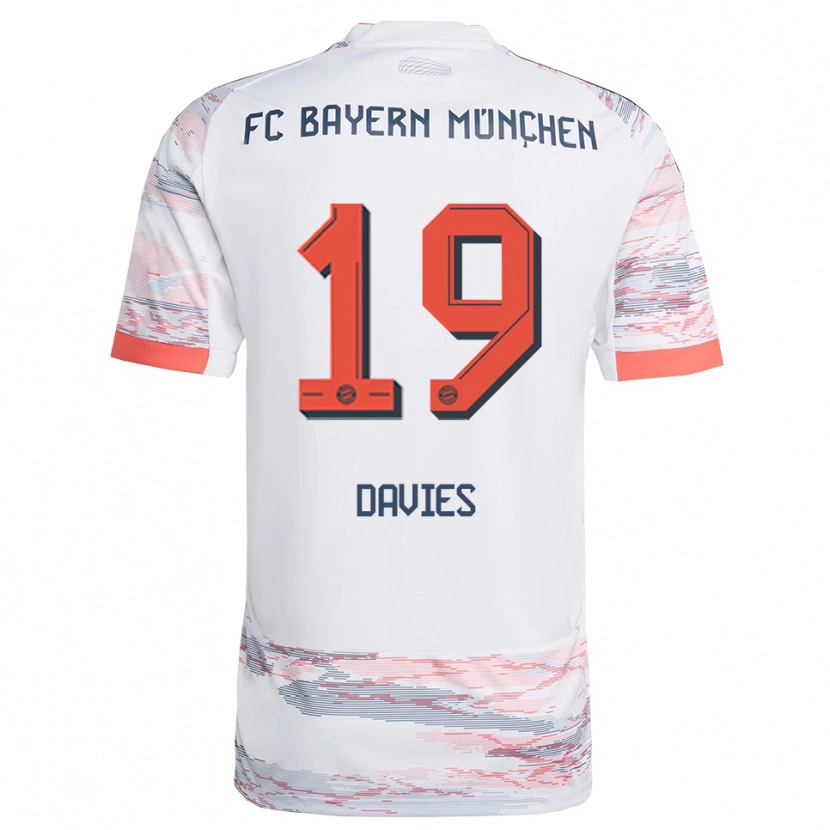 Danxen Mænd Alphonso Davies #19 Hvid Grå Udebane Spillertrøjer 2025/26 Trøje T-Shirt