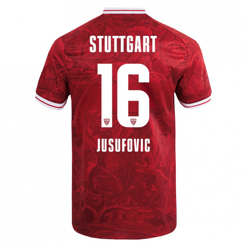 Danxen Mænd Farah Jusufović #16 Rød Sort Udebane Spillertrøjer 2025/26 Trøje T-Shirt