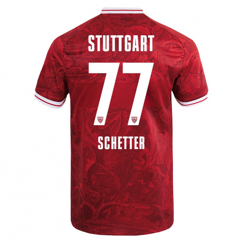 Danxen Mænd Leonie Schetter #77 Rød Sort Udebane Spillertrøjer 2025/26 Trøje T-Shirt