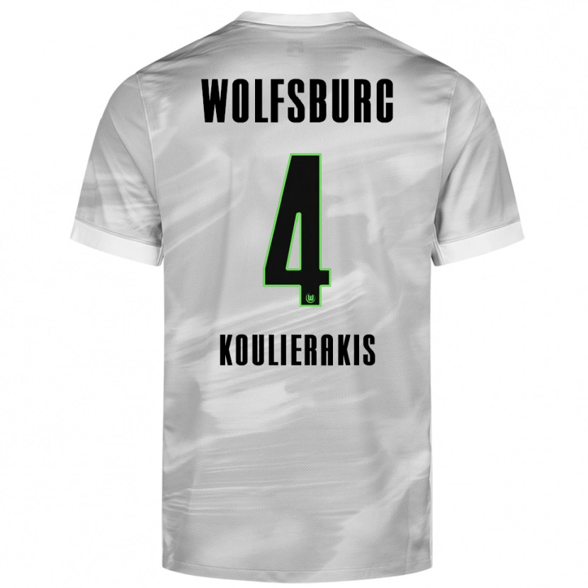 Danxen Mænd Konstantinos Koulierakis #4 Grå Hvid Udebane Spillertrøjer 2025/26 Trøje T-Shirt