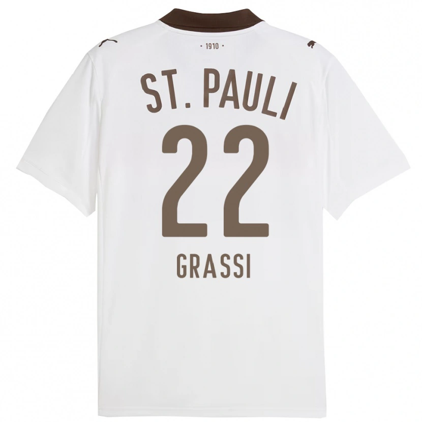 Danxen Mænd Levi Grassi #22 Hvid Rød Udebane Spillertrøjer 2025/26 Trøje T-Shirt