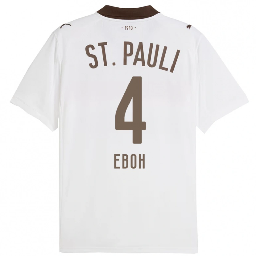 Danxen Mænd Emmanuel Eboh #4 Hvid Rød Udebane Spillertrøjer 2025/26 Trøje T-Shirt