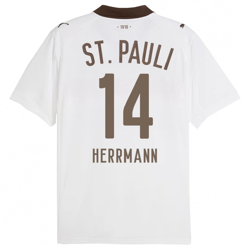 Danxen Mænd Mats Herrmann #14 Hvid Rød Udebane Spillertrøjer 2025/26 Trøje T-Shirt