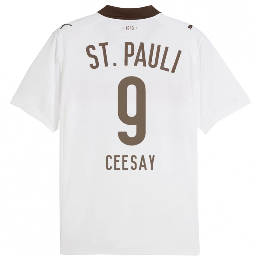 Danxen Mænd Abdoulie Ceesay #9 Hvid Rød Udebane Spillertrøjer 2025/26 Trøje T-Shirt