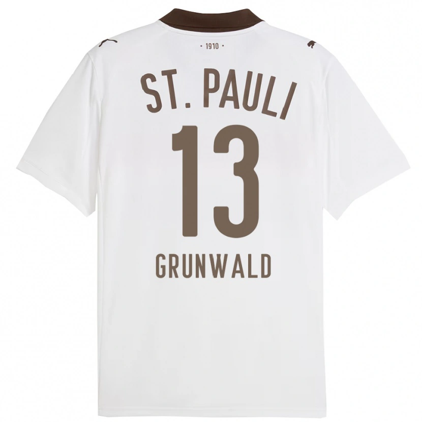 Danxen Mænd Julius Grunwald #13 Hvid Rød Udebane Spillertrøjer 2025/26 Trøje T-Shirt