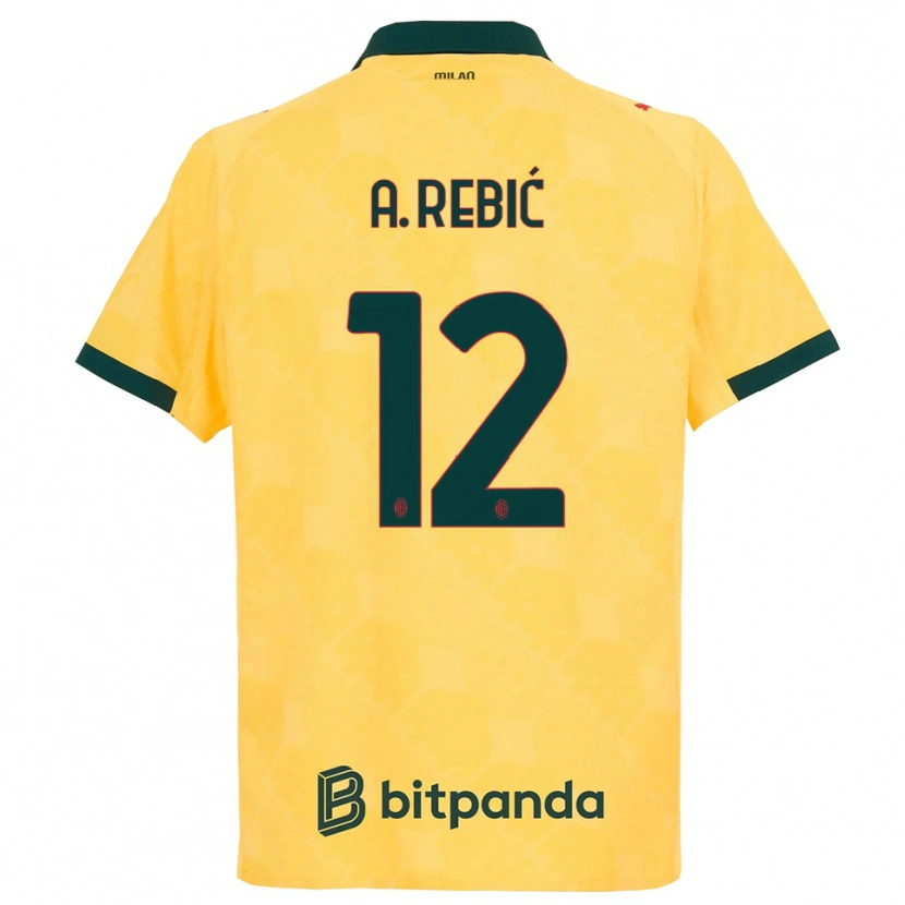 Danxen Mænd Ante Rebic #12 Gul Sort Tredje Sæt Spillertrøjer 2025/26 Trøje T-Shirt