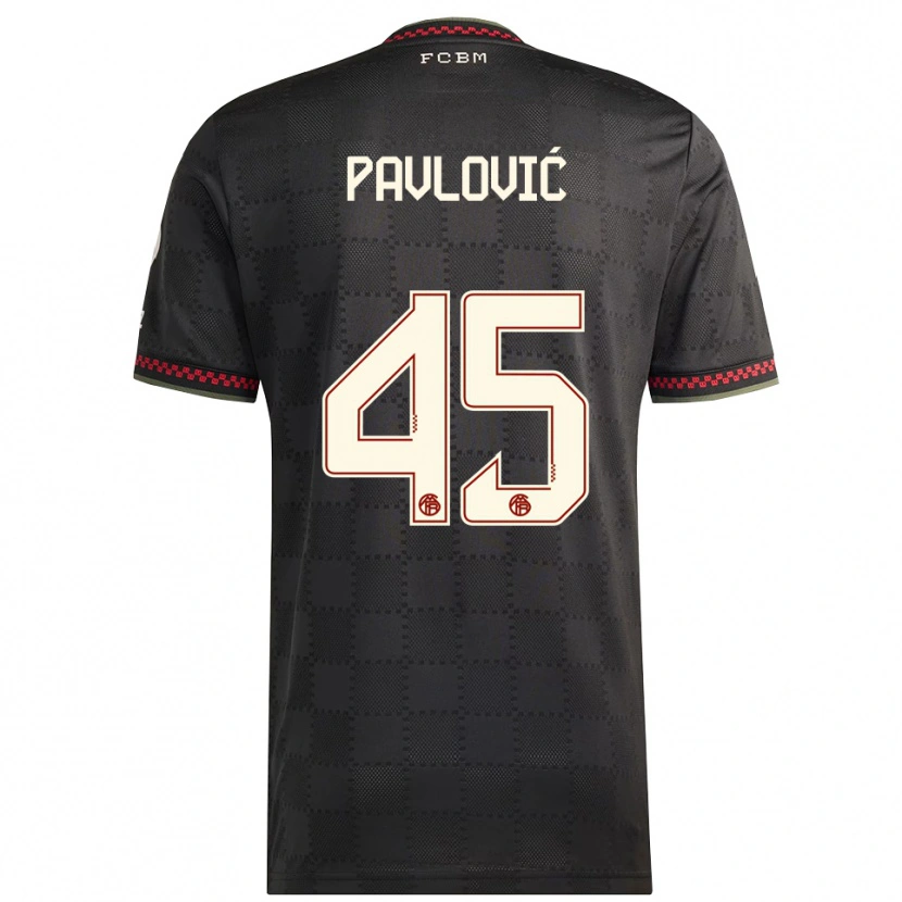 Danxen Mænd Aleksandar Pavlovic #45 Sort Hvid Tredje Sæt Spillertrøjer 2025/26 Trøje T-Shirt