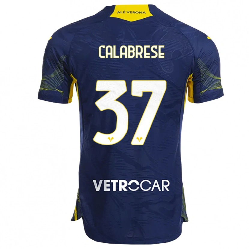 Danxen Kvinder Nicolò Calabrese #37 Navy Gul Hjemmebane Spillertrøjer 2025/26 Trøje T-Shirt