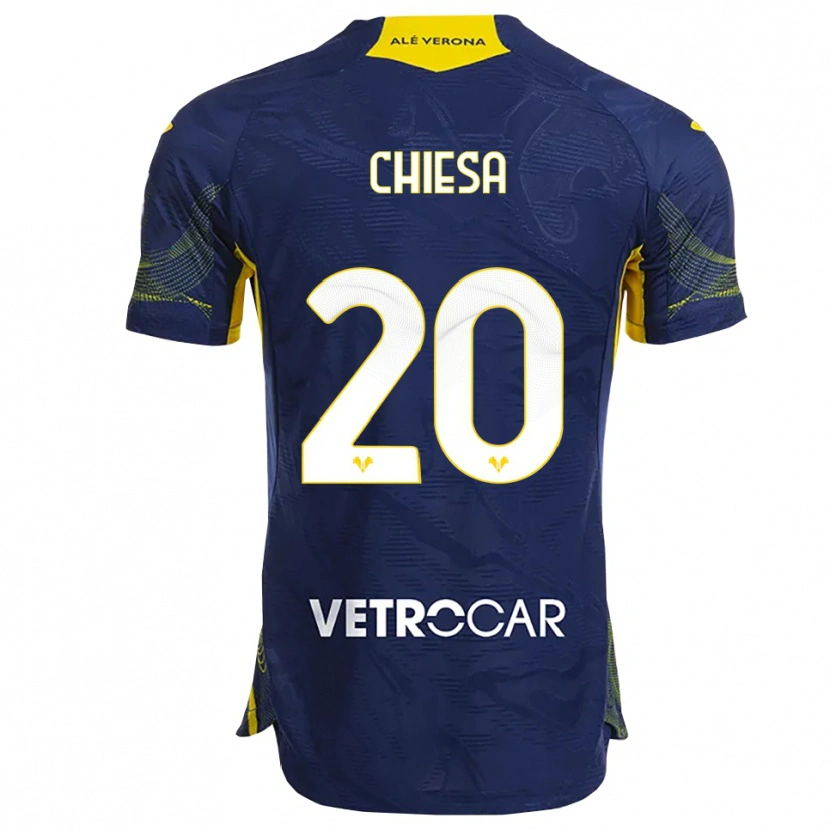 Danxen Kvinder Mattia Chiesa #20 Navy Gul Hjemmebane Spillertrøjer 2025/26 Trøje T-Shirt