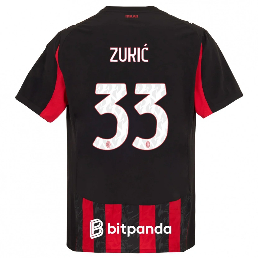 Danxen Kvinder Damir Zukić #33 Rød Sort Hjemmebane Spillertrøjer 2025/26 Trøje T-Shirt