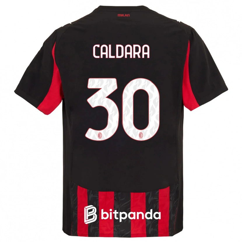 Danxen Kvinder Mattia Caldara #30 Rød Sort Hjemmebane Spillertrøjer 2025/26 Trøje T-Shirt