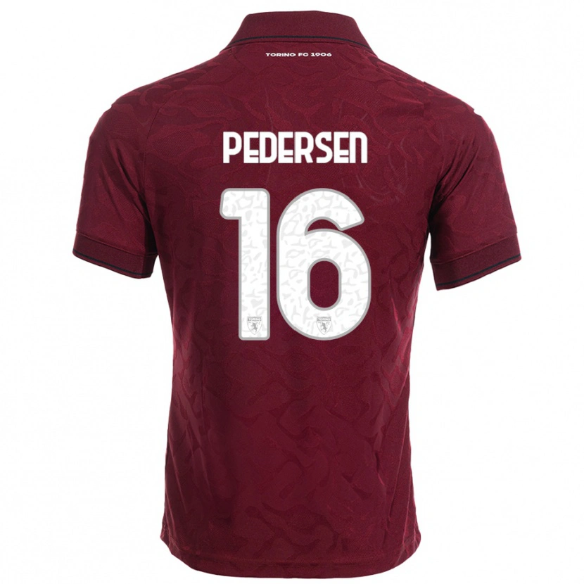 Danxen Kvinder Marcus Pedersen #16 Burgunder Hvid Hjemmebane Spillertrøjer 2025/26 Trøje T-Shirt