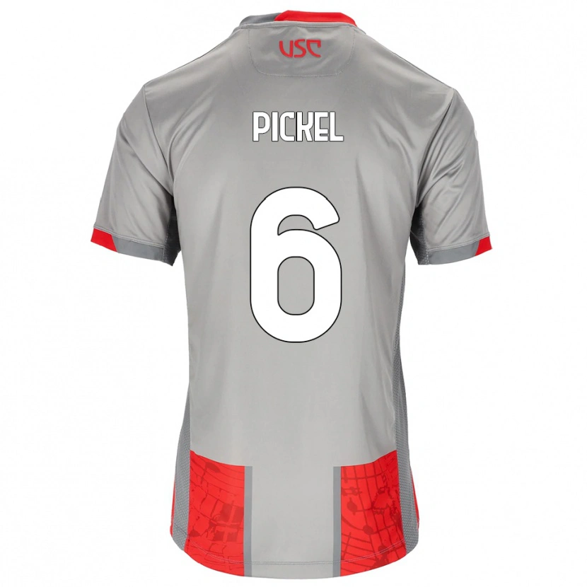 Danxen Kvinder Charles Pickel #6 Rød Grå Hjemmebane Spillertrøjer 2025/26 Trøje T-Shirt