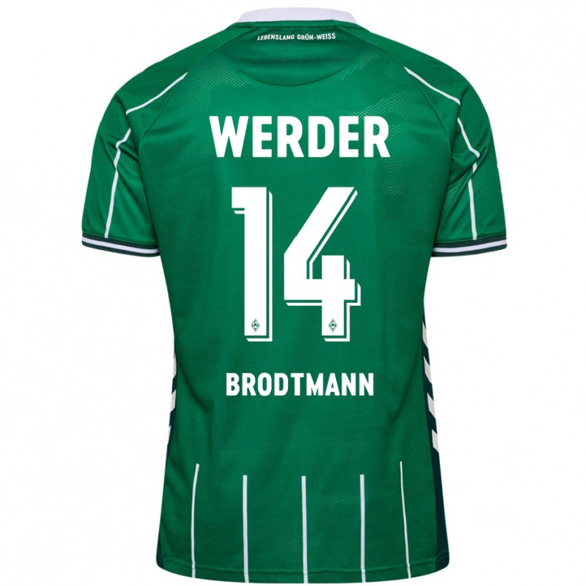 Danxen Kvinder Linus Brodtmann #14 Grøn Hvid Hjemmebane Spillertrøjer 2025/26 Trøje T-Shirt