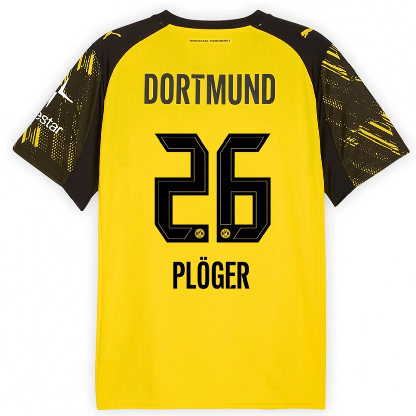 Danxen Kvinder Dustin Plöger #26 Gul Sort Hjemmebane Spillertrøjer 2025/26 Trøje T-Shirt