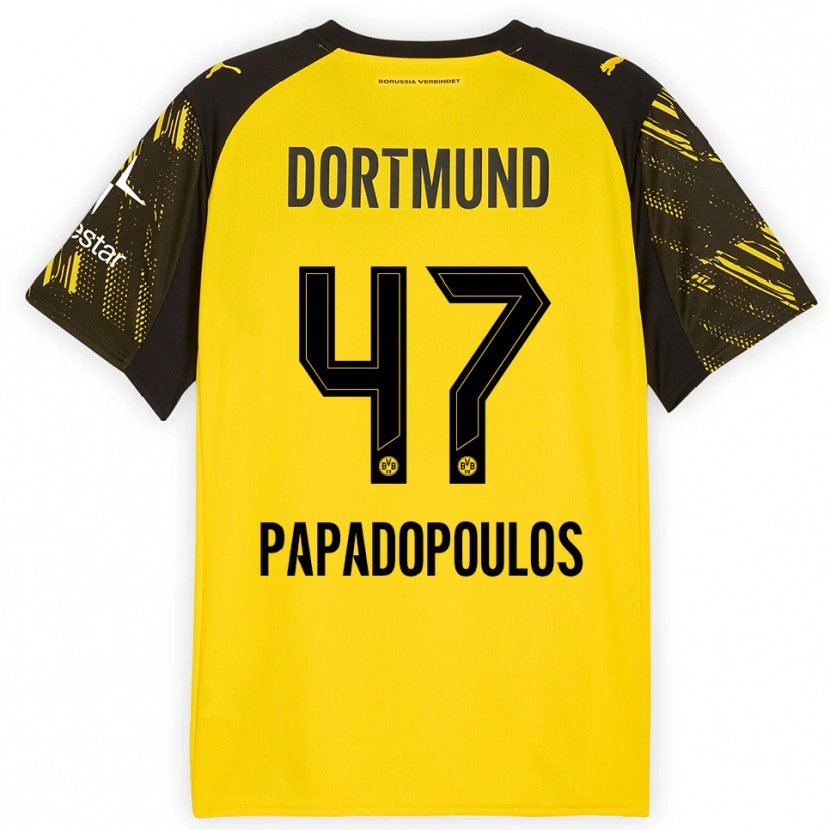 Danxen Kvinder Antonios Papadopoulos #47 Gul Sort Hjemmebane Spillertrøjer 2025/26 Trøje T-Shirt