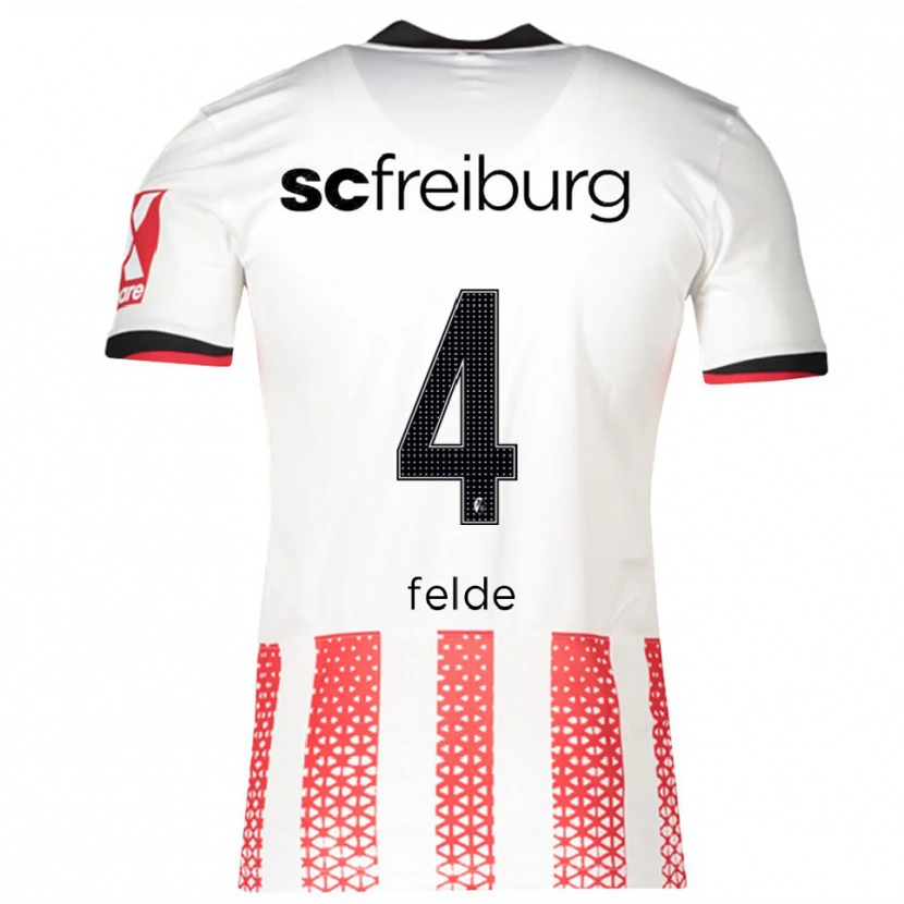 Danxen Kvinder Meret Felde #4 Hvid Rød Hjemmebane Spillertrøjer 2025/26 Trøje T-Shirt