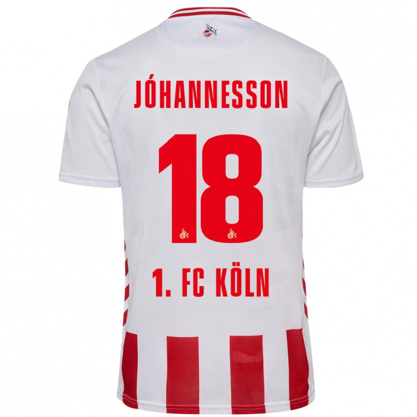 Danxen Kvinder Ísak Jóhannesson #18 Hvid Rød Hjemmebane Spillertrøjer 2025/26 Trøje T-Shirt