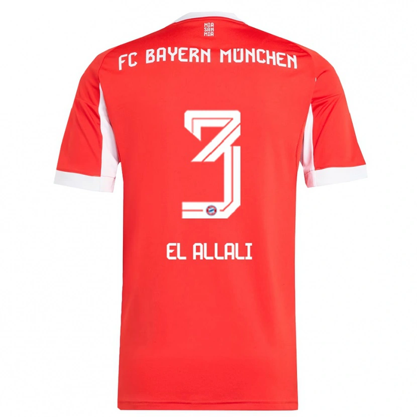 Danxen Kvinder Jonas El Allali #3 Rød Hvid Hjemmebane Spillertrøjer 2025/26 Trøje T-Shirt