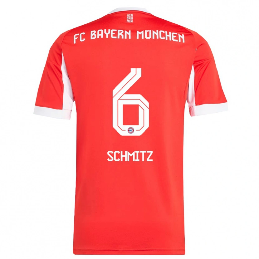 Danxen Kvinder Benno Schmitz #6 Rød Hvid Hjemmebane Spillertrøjer 2025/26 Trøje T-Shirt