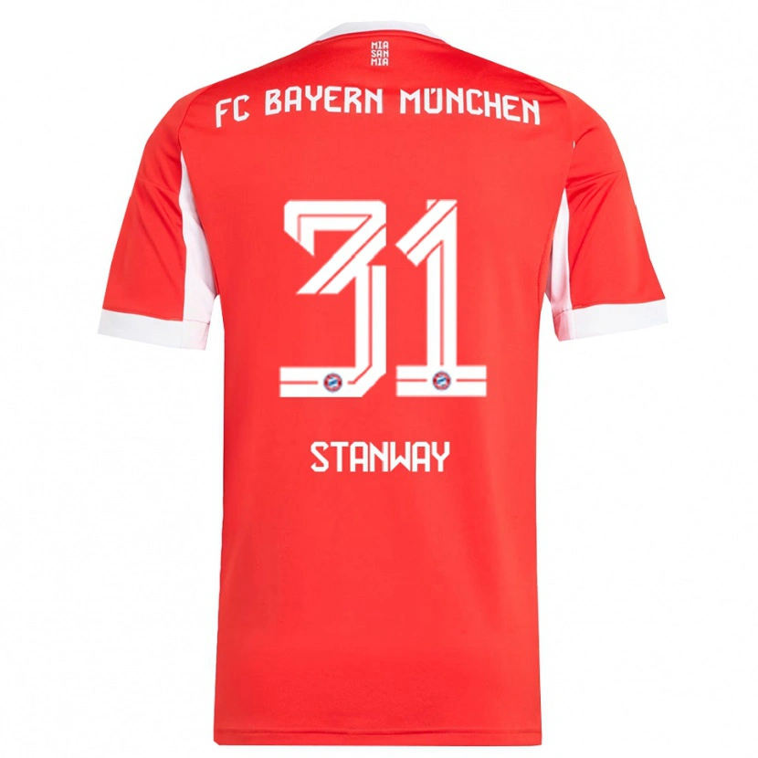 Danxen Kvinder Georgia Stanway #31 Rød Hvid Hjemmebane Spillertrøjer 2025/26 Trøje T-Shirt