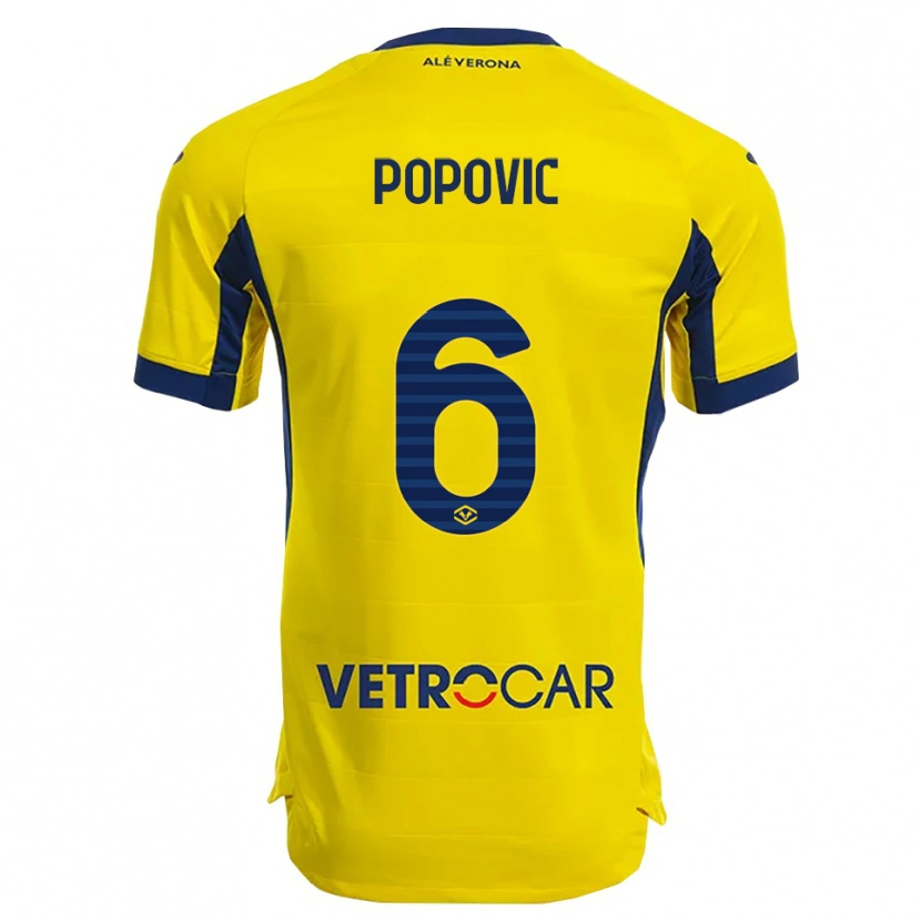 Danxen Kvinder Andrej Popovic #6 Gul Navy Udebane Spillertrøjer 2025/26 Trøje T-Shirt